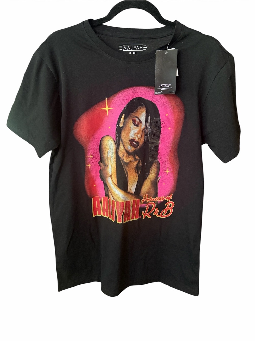 Aaliyah Black Short Sleeve Graphic Tee - Pink Accent